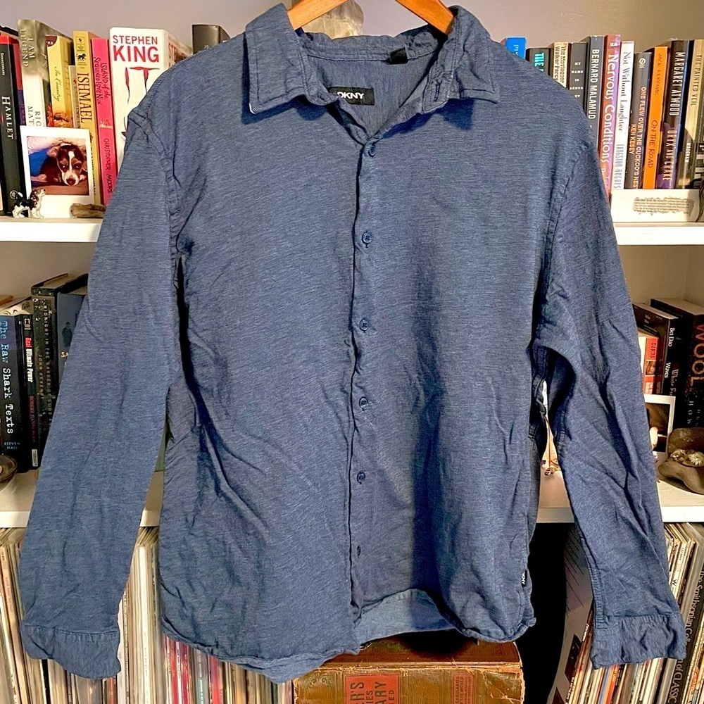 DKNY Blue Cotton Long-Sleeve Button-Down Shirt Size XL 100% Cotton Office EUC
